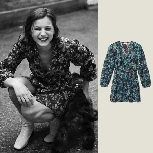 Sandro Bleen Faux-Wrap Mini Tulle Dress Embroidered Sequins EU 42, US 10-12 $445 - Picture 5 of 16